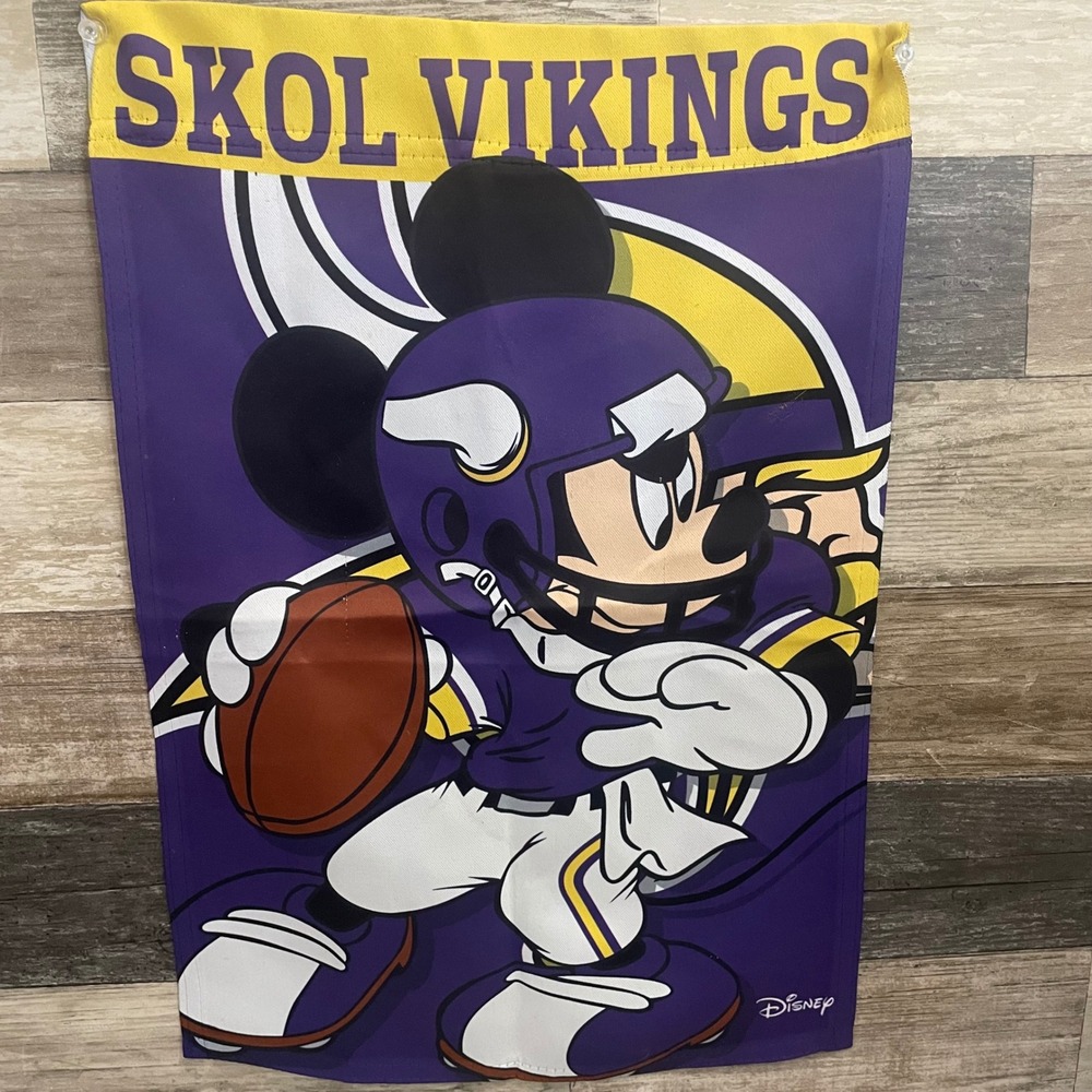 Disney Mickey Mouse Minnesota Vikings Football Flag 12x18" - Skol Vikings
